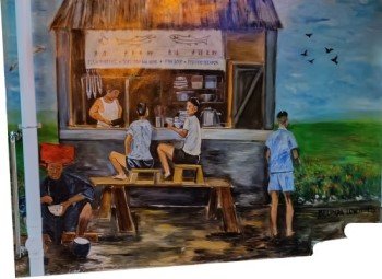 位于芳林大厦熟食中心 (Hong Lim Food Centre) 外的 Belinda Low   创作时光倒流 - 小贩 (A Walk Back in Time - Hawker) 壁画。