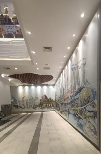 位于 176 Orchard Rd. 乌节路的 Centrepoint Mall 购物中心地下室 B2 层，作者不知名的壁画。