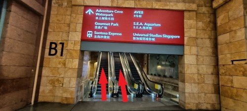 返回自动扶梯并乘自动扶梯上行。