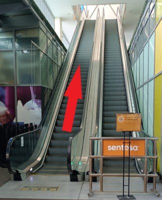 Go up the escalator.