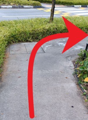 Turn right at the side of the road and continue walking.