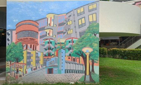 中峇鲁市场上由不知名艺术家创作的壁画。